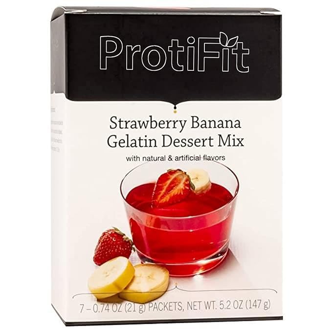 PROTIFIT - High Protein Strawberry Banana Jello, 15g Protein Low Calorie, Low Carb, Fat Free, Sugar Free, Ideal Protein Compatible Gelatin, 7 Servings Per Box
