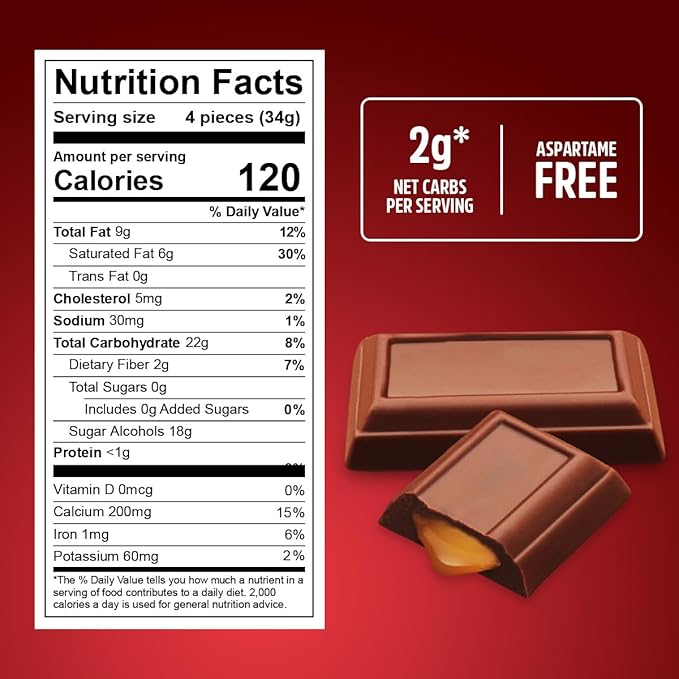 Zero Sugar Caramel Filled Chocolate Candy, 2 Pound of Sugar-Free Chocolate Candy, for Low Carb Diets