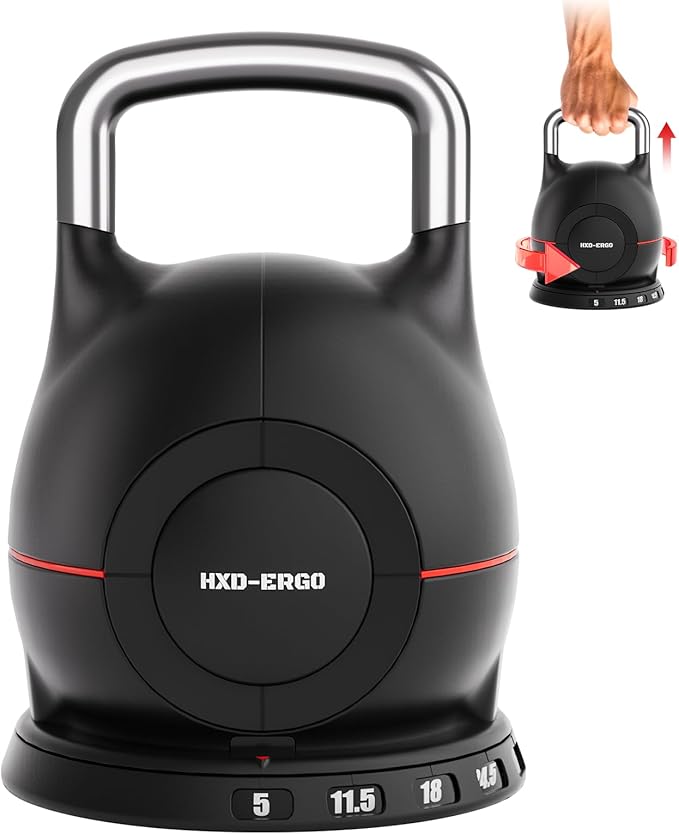7-in-1 Adjustable Kettlebell, Quick-Adjust Kettlebell for Strength Training, 5-44 LBS Adjustable Weights for Home Gym