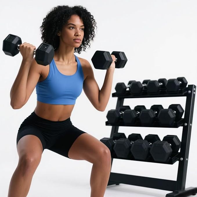 350-550 lbs Rubber Hex Dumbbells with Rack Free Weight for Home Gym, Durable Rubber Dumbbell with Storage,Coated Cast Iron Weight Strength Training Dumb bell Exercise Fitness Equipment