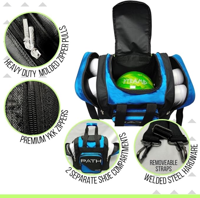 Pyramid Path Pro Deluxe Single Bowling Ball Tote - Holds One Ball, One Pair Shoes Up to Mens 15
