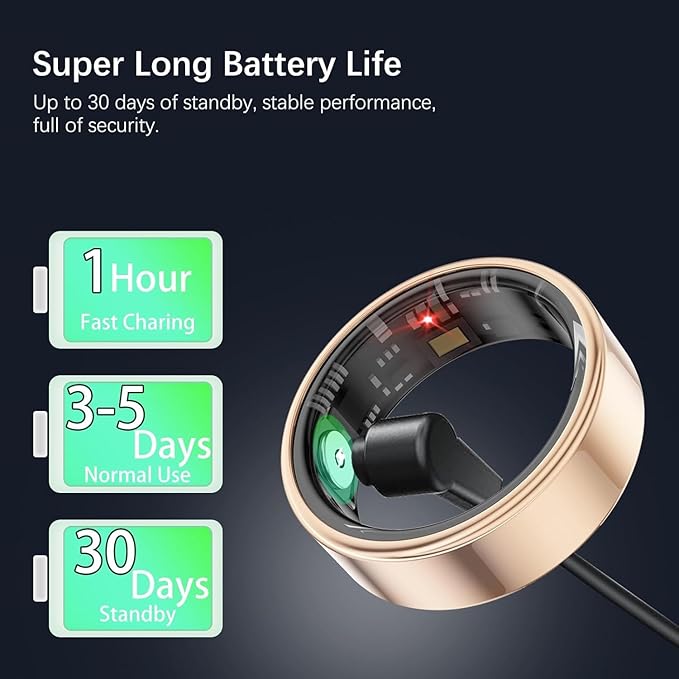 Smart Health Rings for Women Men, Fitness Tracker with Heart Rate, Blood Oxygen, HRV, Sleep Tracker, Step Tracker, No Subscription Fee, IP68 Waterproof Smart Ring for iPhone & Android (Gold 6#)