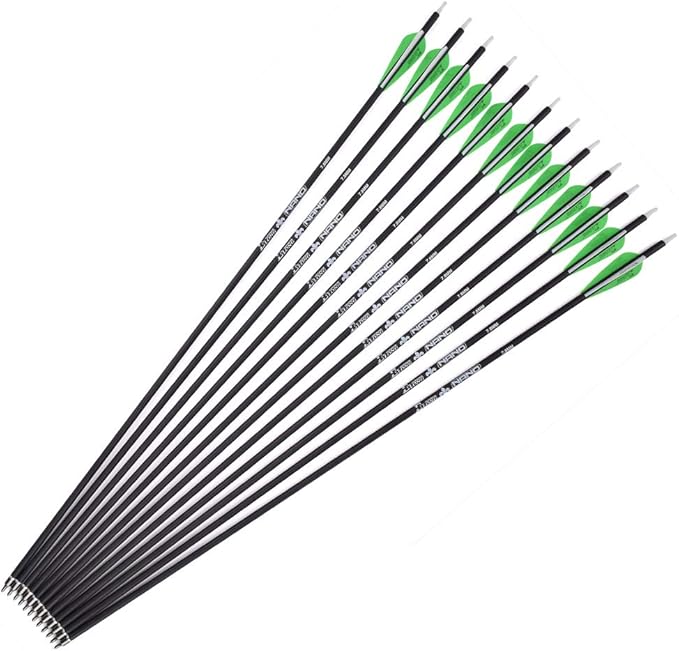 YLS Archery 26/28/30Inch Carbon Arrow Practice Hunting Arrows with100 Grain Removable Tips for Compound & Recurve Bow(Pack of 12)