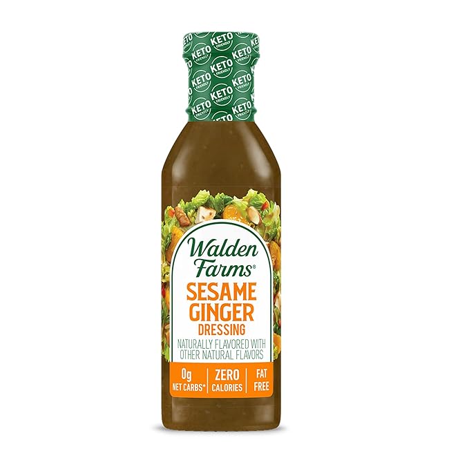 Walden Farms Sesame Ginger Dressing – Calorie-Free, Gluten-Free, Low Carb, Keto-Friendly, Sugar-Free, Fat-Free, Dairy-Free Savory Sesame Ginger Flavor – 12 oz Bottle