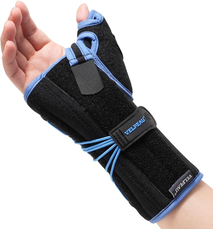 Velpeau Carpal Tunnel Wrist Brace with Thumb Stabilizer Night Support, Stabilizes Wrist Thumb Joint, Pain Relief for Tendonitis, De Quervain's Tenosynovitis, Arthritis (Drawstring, Right Hand, S)