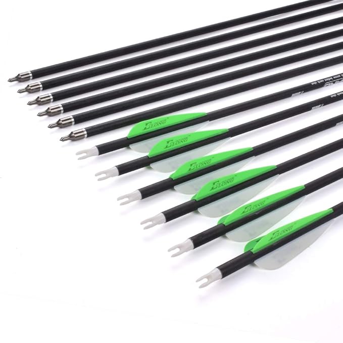 YLS Archery 26/28/30Inch Carbon Arrow Practice Hunting Arrows with100 Grain Removable Tips for Compound & Recurve Bow(Pack of 12)