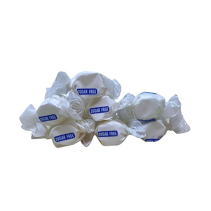 Sugar Free Vanilla Salt Water Taffy - 1lb (16oz) Bulk Bag Individually Wrapped Soft & Chewy Nut Free, Gluten Free, Diabetic & Keto Friendly Gourmet Candy For Taffy Lovers