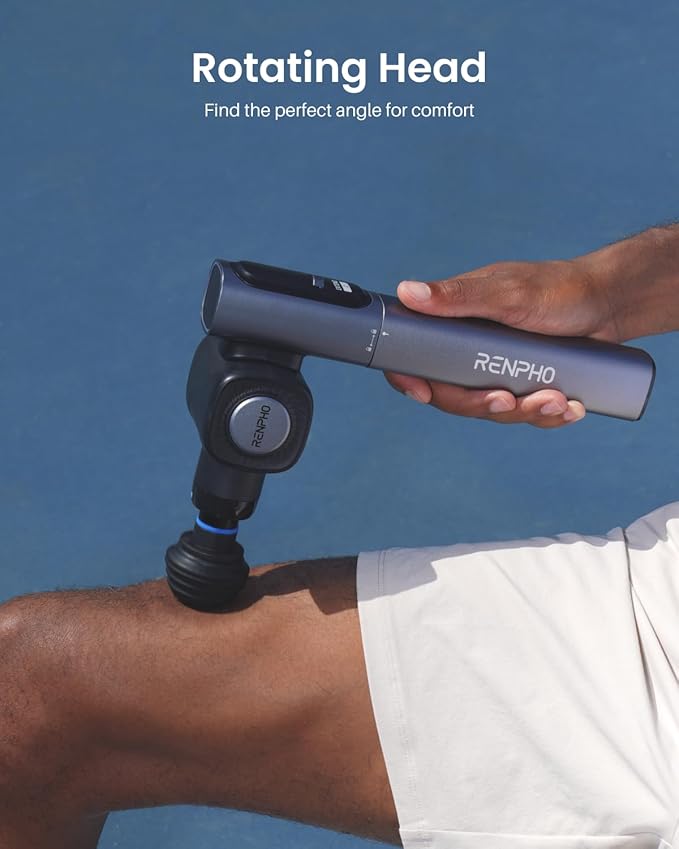 RENPHO Massage Gun with Adjustable Angles and Extension Handle, Handheld Percussion Muscle Massager Deep Tissue with Portable Carry Case for Men Women, Extend 2