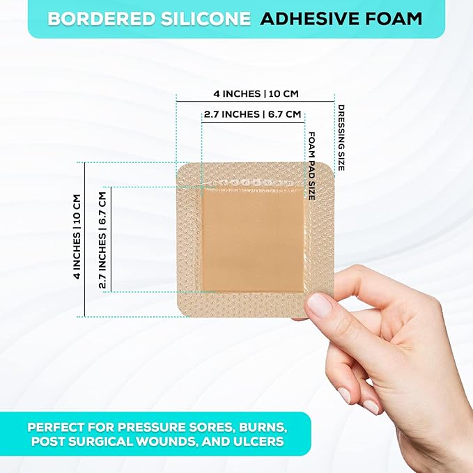MedVance TM Silicone - Bordered Silicone Adhesive Foam Dressing Size 4"x4" (2.7"x2.7" pad), Box of 5 dressings