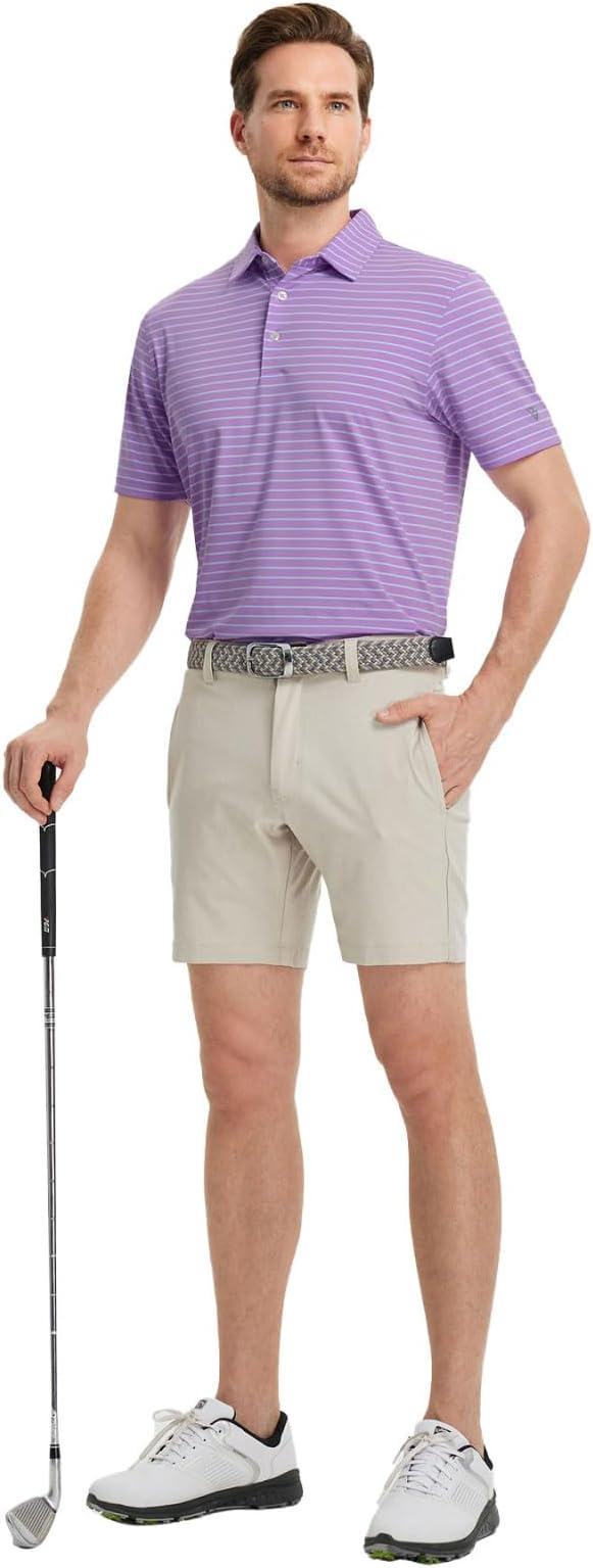 M MAELREG Golf Shirts for Men Moisture Wicking Striped Polo Performance Dry Fit Business Sports Mens Polo Shirts Short Sleeve