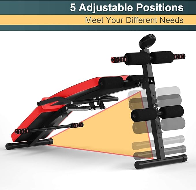 Goplus 6 in 1 Adjustable Sit Up Bench, Foldable Utility Weight Bench w/LCD Monitor, Flat/Incline/Decline Exercise Multi-Purpose Bench for Home, Gym and Office