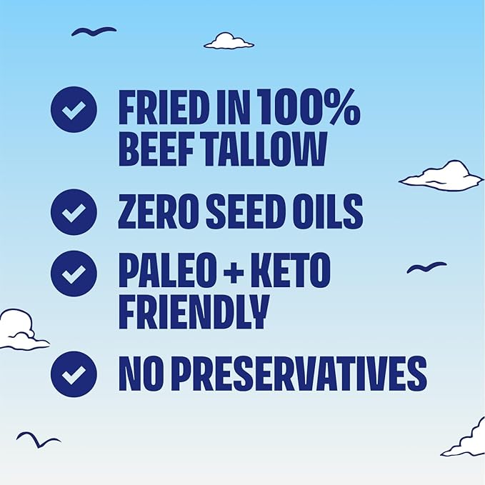 Tasty Nate’s Beef Tallow Potato Chips - Original Sea Salt, Fried in 100% Beef Tallow - Seed Oil Free Chips, Paleo Snacks for Adults, 7oz Bag - Pack of 10