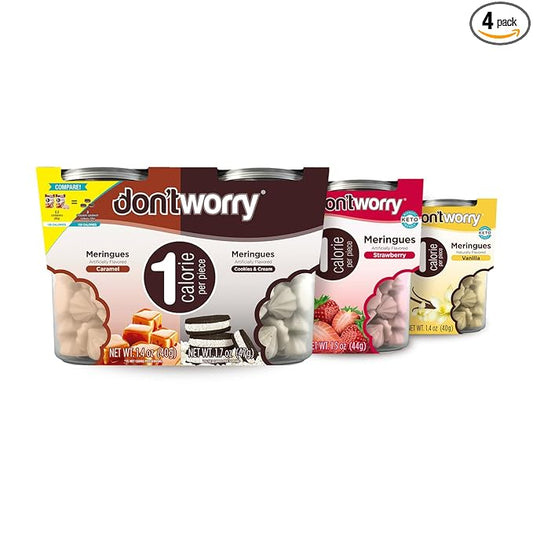 Don't Worry Keto Friendly Meringue Cookies 4 Pack - Cookies & Cream, Caramel, Strawberry, Vanilla, Low Carb Snacks, Healthy Protein Snacks
