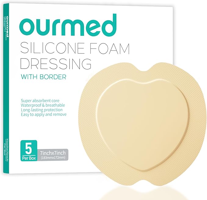 Sacrum Silicone Foam Dressing with Border - Sacral Wound Dressing Adhesive for Wound Care, Waterproof Absorbent Bandages for Sacral Ulcer, Pressure Ulcer, 7" x 7", 5 Pack