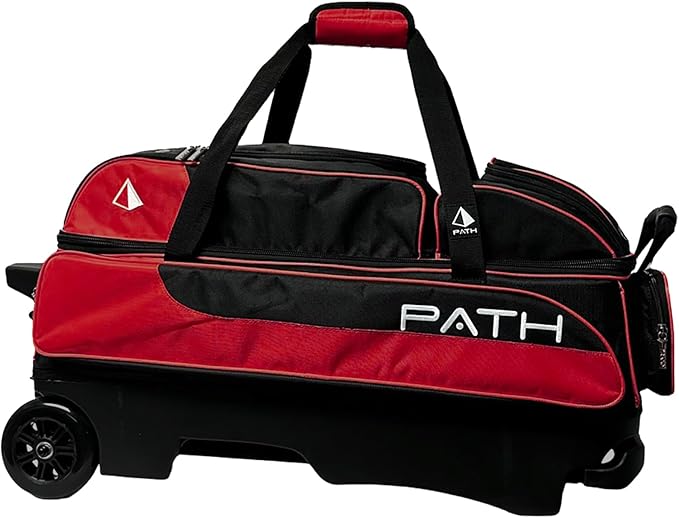 Pyramid Path Triple Premium Deluxe Roller Bowling Bag With Extra Large Separate Shoe Compartment (Up To US Mens Size 16) and 5 Accessory Pockets, 5" Wheels, Retractable Locking Handle - Extends to 42"
