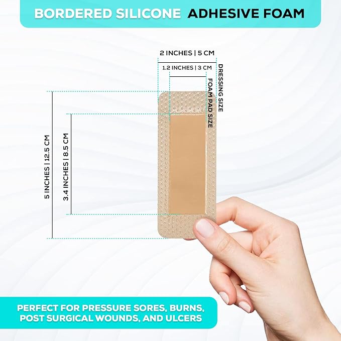 MedVanceTM Silicone - Bordered Silicone Adhesive Foam Dressing, 2"x5" (1.2"x3.4" pad) Box of 10 dressings
