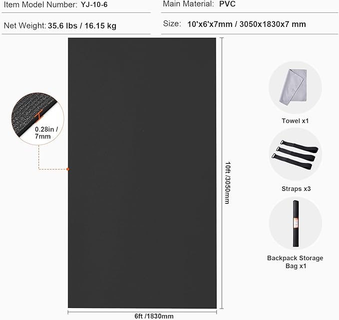 VEVOR Large Exercise Mat, Non Slip High Density Premium Yoga Mat, Exercise Yoga Mat for Men Women, Fitness & Exercise Mat with Bag & Carry Strap, for All Types of Home Yoga, Pilate & Floor Workout