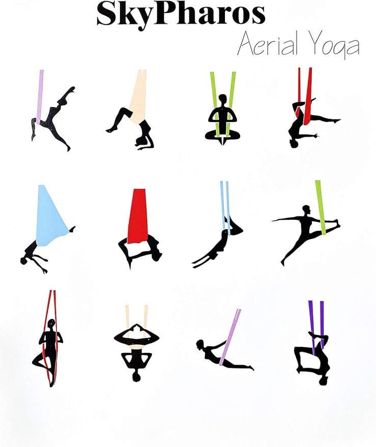 5.5 Yards Aerial Silks Yoga Swing Set - Aerial Yoga Hammock Kit Anti-Gravity Flying for Fitness, Low/Non Stretch Nylon Tricot Fabric Hardware Included for Dance