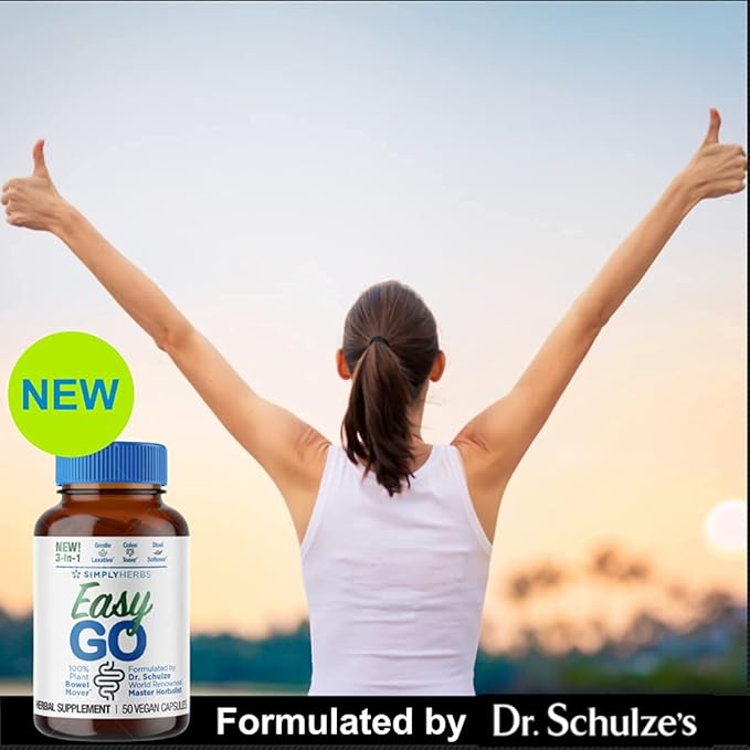 Dr. Schulze's Easy GO Bowel Mover - Formulated Gentle Laxative, Colon Toner & Stool Softener | 100% Plant Natural Bowel Cleanse - Promotes Regular & Complete Bowel Movements - 50 Count Vegan