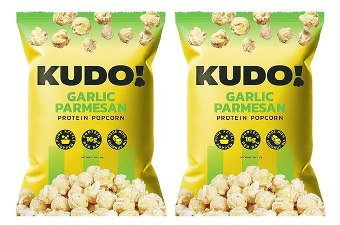 Kudo - Garlic Parmesan Kettle-Popped Protein Popcorn - Whole Grain, No Preservatives, No Artificial Flavors, Zero Trans Fat, Tasty Snack - 2oz