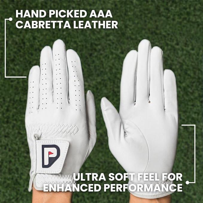 PUR3 3 Pack Golf Gloves Men Right Handed & Left Handed Golfer | Premium Cabretta Leather - Super Soft Feel - Men's Golf Glove with Ball Marker