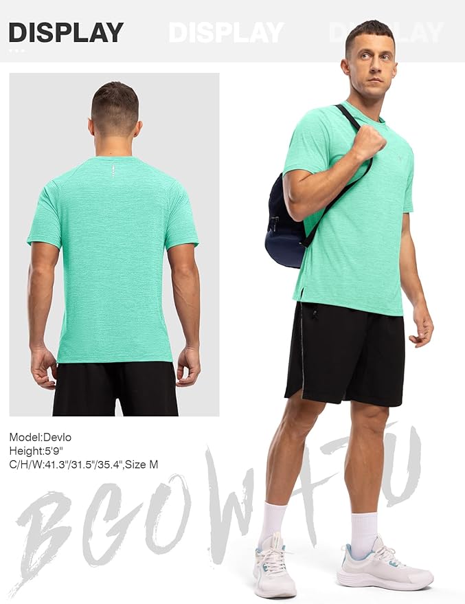 BGOWATU Men's Quick Dry Workout Athletic Shirts Lightweight Tennis Shirts for Men Running Gym Tops