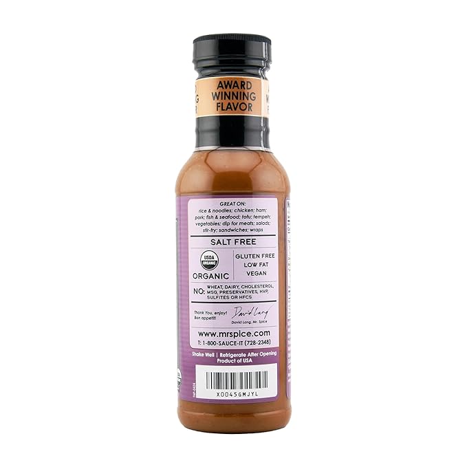 Mr. Spice Salt Free Award Winning Taste Thai Peanut Sauce | Low Sodium Sauce | Organic | Salt Free Marinade | Gluten Free | Low Calorie | 13.5 Ounce (Pack of 1)