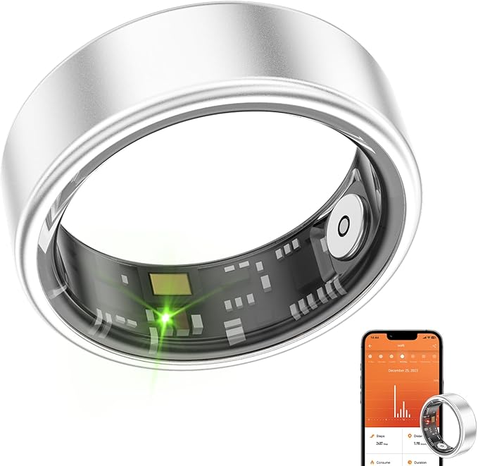 Smart Ring Health Fitness Tracker, Size First with Sizing Kit, Activity & Sleep Tracker/Stress/Heart Rate Monitor, Waterproof Smart Ring for Men/Women, No App Subscription (Silvery, 11)