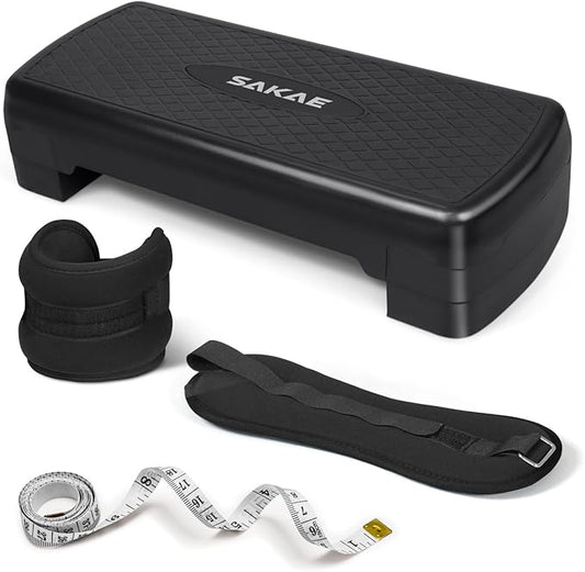 Adjustable Height Aerobic Stepper Set, Multiple Bundle Options with Dumbbells, Kettlebell, Waist Trimmer, Ankle Weights or Weighted Vest, Workout Exercise Step Platform w/Level Risers, 4 Colors