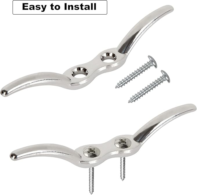 APACALI Metal Rope Cleats Boat Cleat 2 Inch 4 Inch 6 Inch Boat Flagpole Cleat Hook, Boat Deck Dock Cleats with Mounting Screws for Fixed Rope or Home Decor (Blinds Hook Curtains Sun Shade Ropes