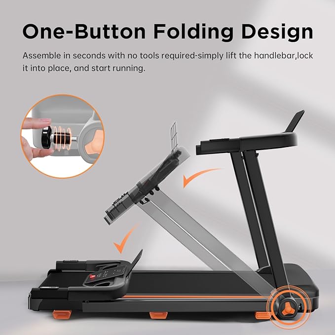Treadmills for Home, 3.0HP Quiet Brushless Foldable Treadmill with Incline, Small Space Portable Running Walking Machine, 300 Lbs Capacity with Bluetooth APP & Pulse Monitor