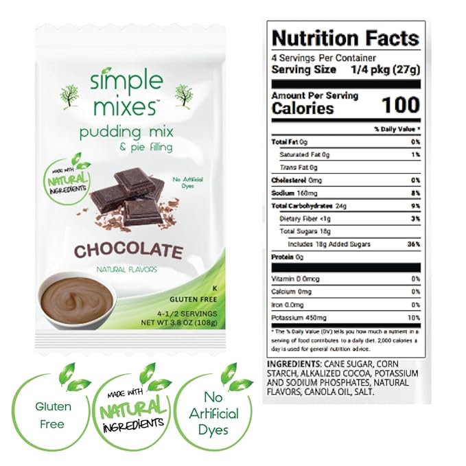 Simple Mixes Natural Instant Pudding & Pie Filling Mix Variety, Chocolate, Vanilla & Salted Caramel, Gluten and Dye-Free, No Fat, or Lactose, Kosher, Variety 6 Pack