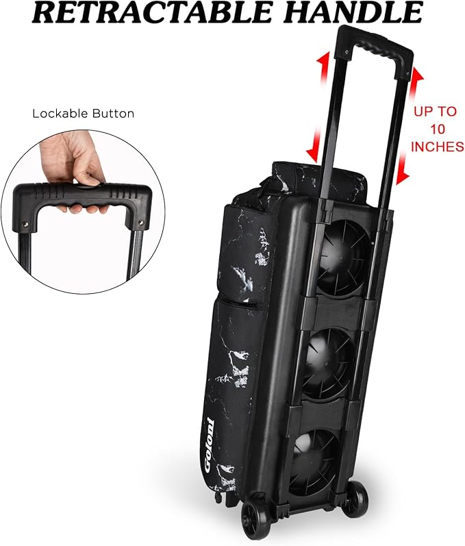 Goloni 3 Ball Bowling Bags with Wheels - Rolling Bowling Bag for 3 Balls & Accessories - Retractable Handle Extends to 38