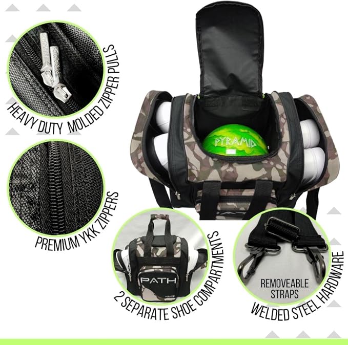 Pyramid Path Pro Deluxe Single Bowling Ball Tote - Holds One Ball, One Pair Shoes Up to Mens 15