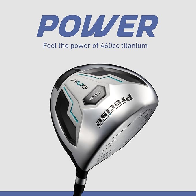 Precise AMG Men's Complete Golf Club Set, Includes Titanium Driver, S.S. Fairway, S.S. Hybrid, S.S. 6-PW Irons, Putter, Bag, 3 H/C's, Men’s Golf Clubs Full Set Right Handed, Regular or Tall Size