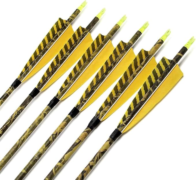 31Inch Carbon Arrow, Practice Hunting Arrows, Camo Turkey Feather Fletching, Arrows for Compound & Recurve Bow with Removable Tips Adjustable Nocks