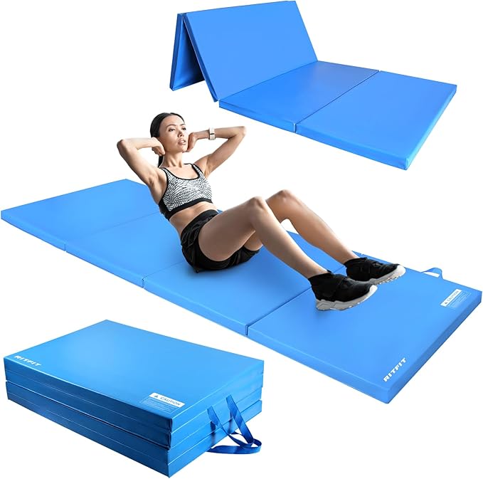RitFit Upgraded Folding Exercise Mat, 2 Inch Thick Gymnastics Mat 3’x6’,4’x8’,4x10’,2'x8' with Carrying Handles for Yoga, MMA, Stretching, Core Workouts and Home Gym Protective Flooring