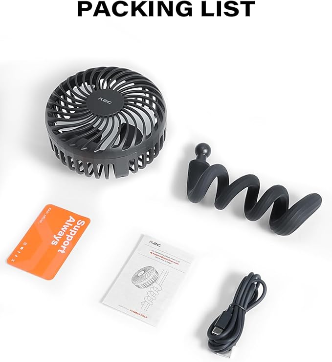A2C Golf Cart Fan Rechargeable – 3-Speed, 360° Adjustable Gooseneck | 4000mAh Battery | Compatible with Golf Carts & Push/Pull Carts