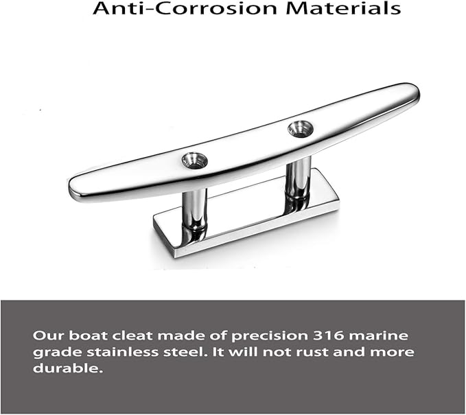Boat Cleat 6 Inch Open Base 2 Pcs, Dock Cleat Heavy Duty 316 Stainless Steel，Curtain Tie, Hook, Include Installation Screws