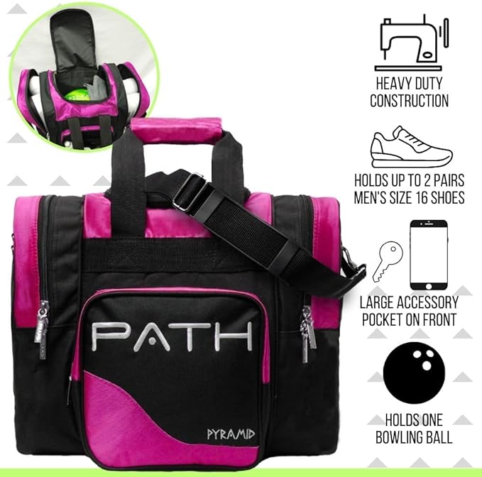 Pyramid Path Pro Deluxe Single Bowling Ball Tote - Holds One Ball, One Pair Shoes Up to Mens 15