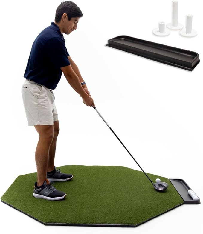 Premium Turf Indoor/Outdoor Golf Mat. Bonus Tray + 3 Tees