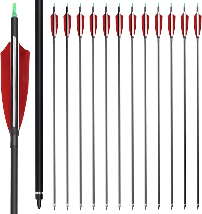 YLS 500 Spine Arrows 30 Inch Carbon Arrows 4" Turkey Feather Archery Target Practice Hunting Arrows with for Recurve Bow Long Bow