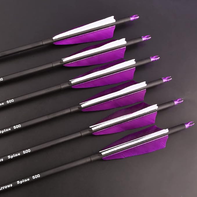 ZSHJGJR 30 Inch Archery Carbon Arrows Hunting Arrows with 4” Turkey Feather Target Practice Arrows Spine 500 for Compound & Recurve &Traditional Bow 6/12pcs