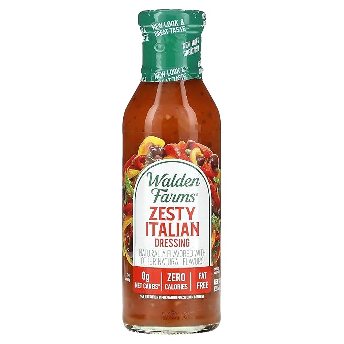 Walden Farms Zesty Italian Dressing – Calorie-Free, Gluten-Free, Low Carb, Keto-Friendly, Sugar-Free, Fat-Free, Dairy-Free Bold Italian Flavor – 12 oz Bottle