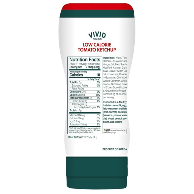 VIVID KITCHEN Low-Calorie Ketchup Sauce - 2 Pack - Zero Sugar, 10 Cal/Serving - Allulose Sweetened, No Preservatives or MSG - Easy Squeeze Bottle - Healthy, Guilt-Free Ketchup Alternative for Fries, Burgers, Sandwiches & More