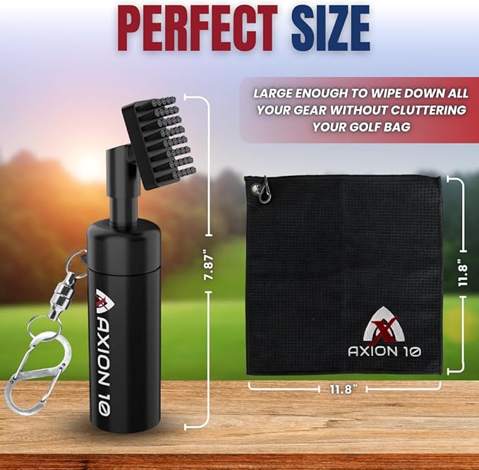 Premium Club Cleaner for Golf Bag & Microfiber Golf Towel, Heavy Duty Magnetic Clip; Golf Brush and Groove Cleaner, Golf Club Cleaner Brush, Great Golf Gift, 4oz Golf Club Water Brush (Perfect Size)