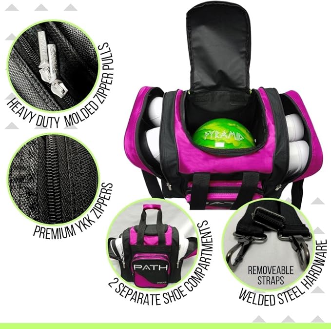 Pyramid Path Pro Deluxe Single Bowling Ball Tote - Holds One Ball, One Pair Shoes Up to Mens 15