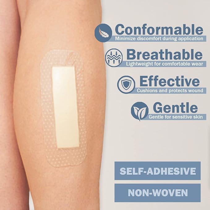 EVERLIT Care Silicone Foam Dressing with Adhesive Border | Highly Absorbent Hypoallergenic Bandages for Chronic Wounds, Bed Sores, Pressure Ulcers | Gentle & Secure Adhesion (2" x 5" | 10 Pack)