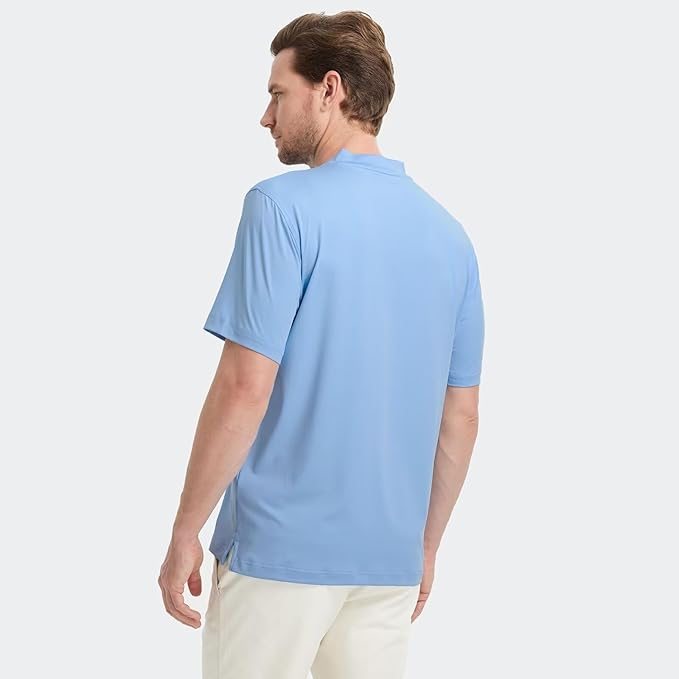 M MAELREG Collarless Golf Shirts for Men Dry Fit Moisture Wicking Performance Solid Casual Mens Henley Shirts Short Sleeve