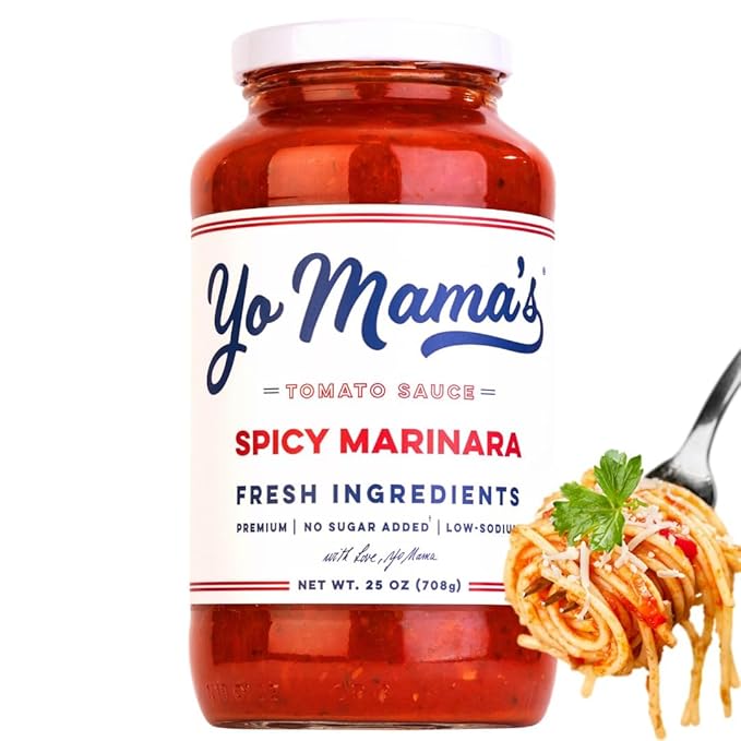 Yo Mama's Foods Keto SPICY Marinara Pasta Sauce - Pack of (1) - No Sugar Added, Low Carb, Low Sodium, Gluten Free, Paleo Friendly, and Made with Whole, Non-GMO Tomatoes.